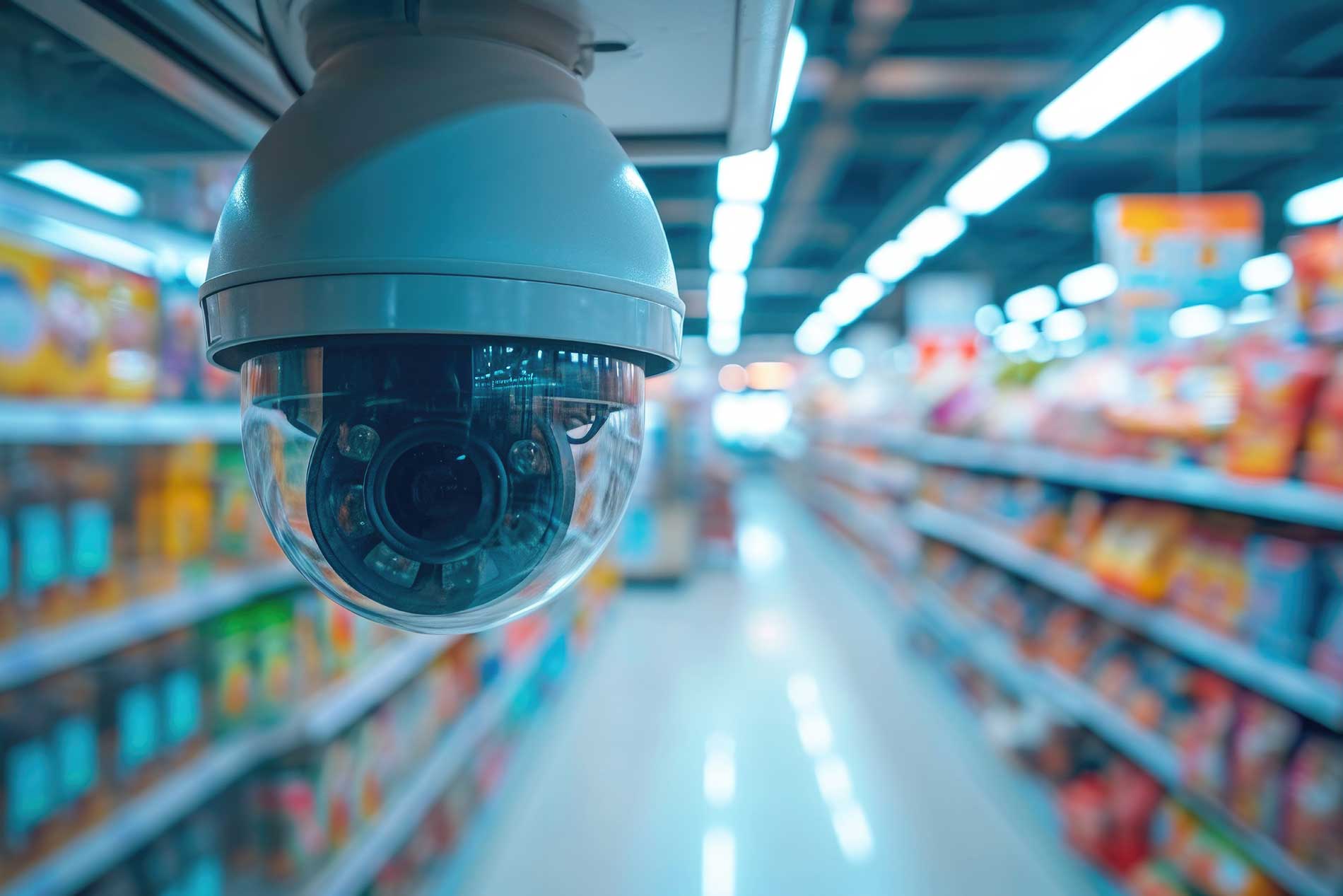 camera systems in a store overlooking customers buying products