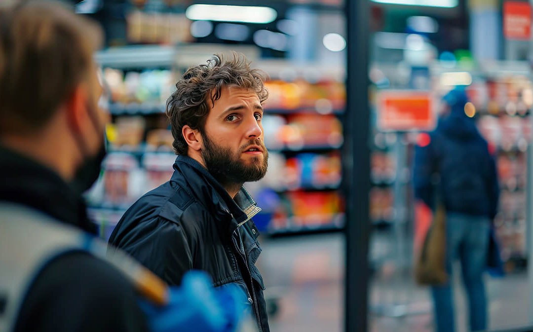 A nervous shoplifter being confronted