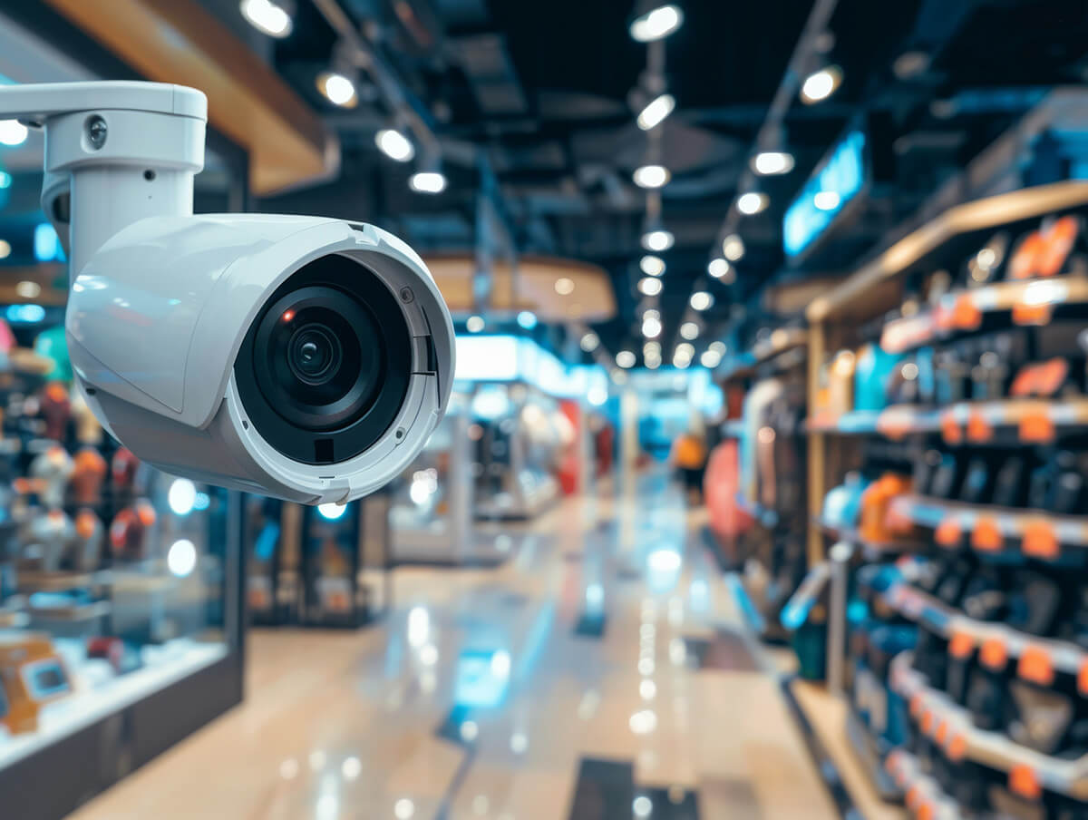 Security camera overlooking a retail store