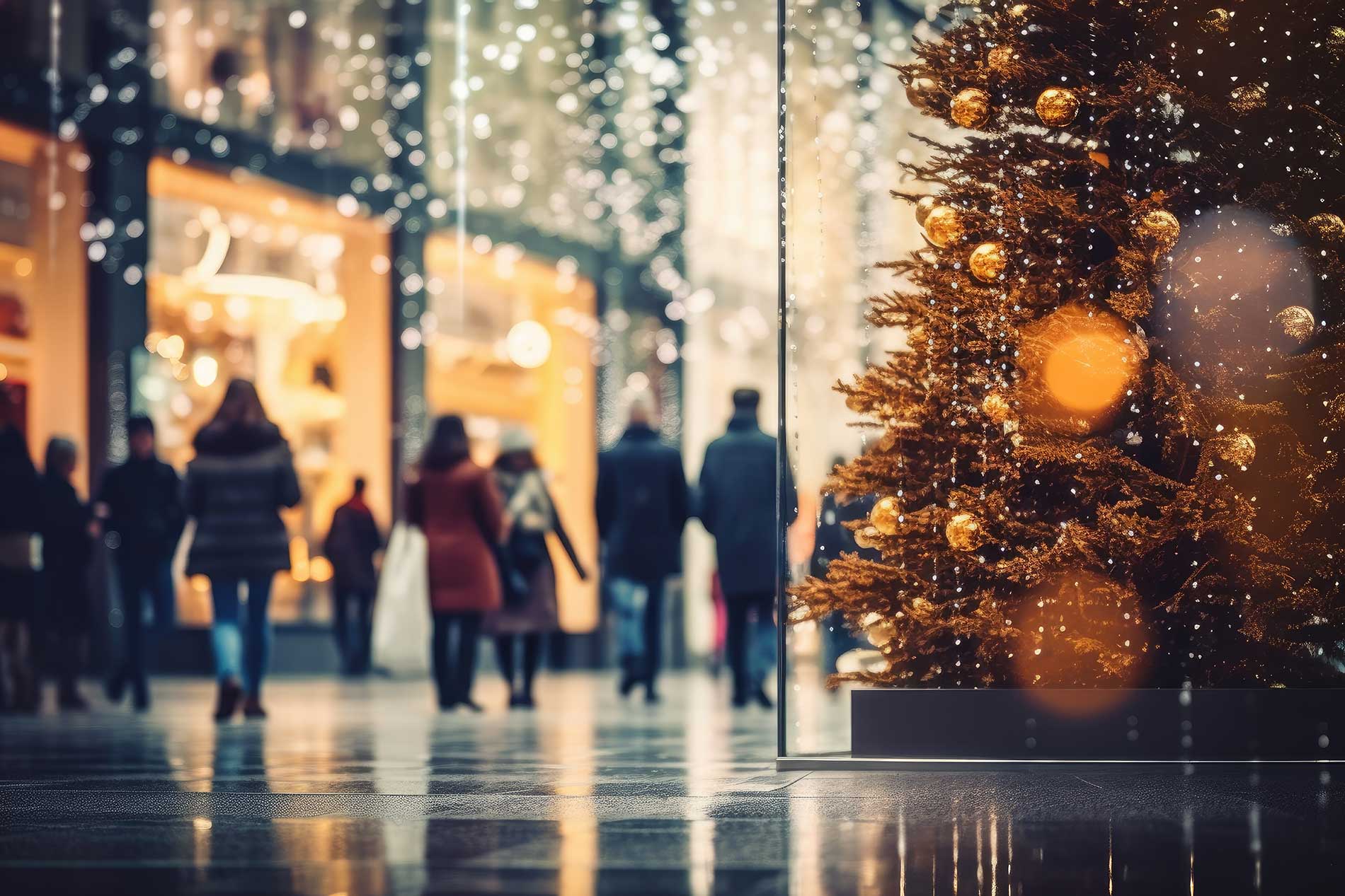 group of people walking in a mall