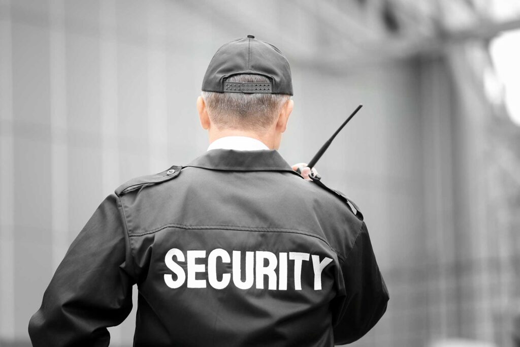 security walking around the construction facility